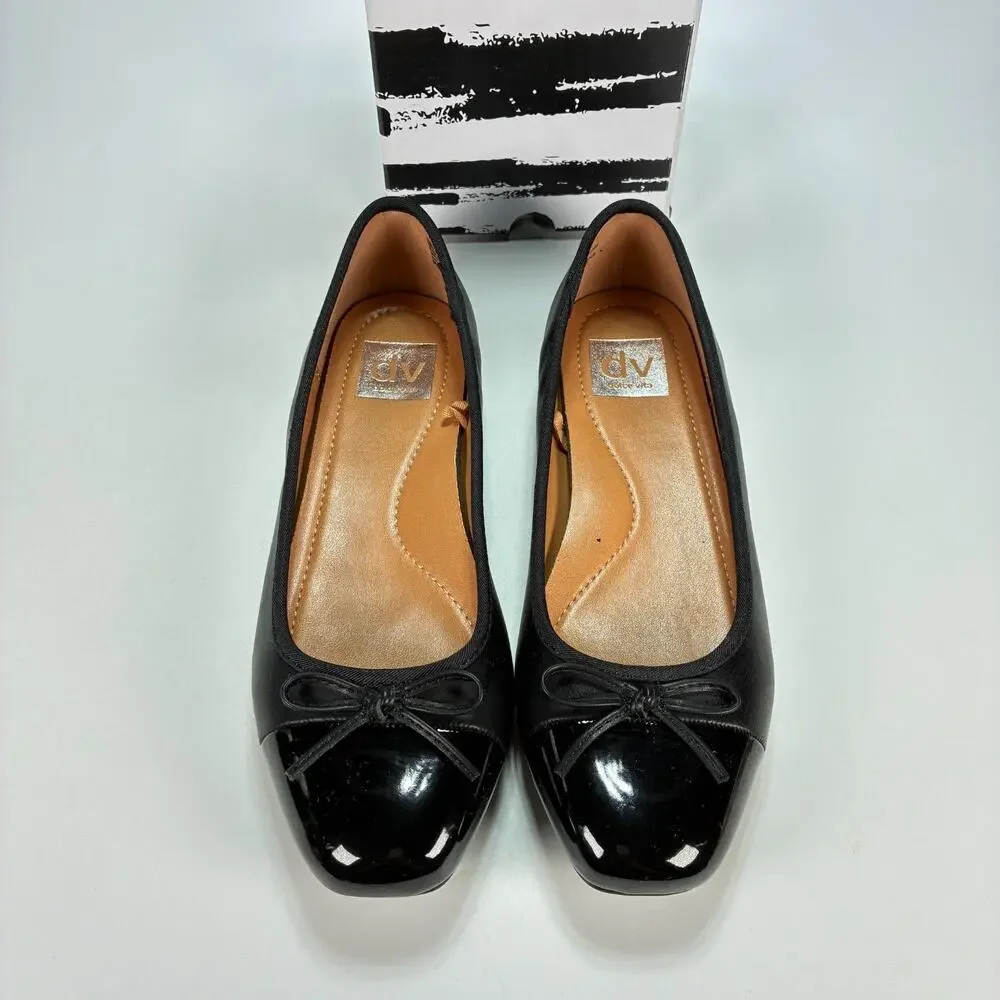 DV Dolce Vita Moxy Black Casual Slip On Bow Ballet Flat Sandals Women's Size 7.5